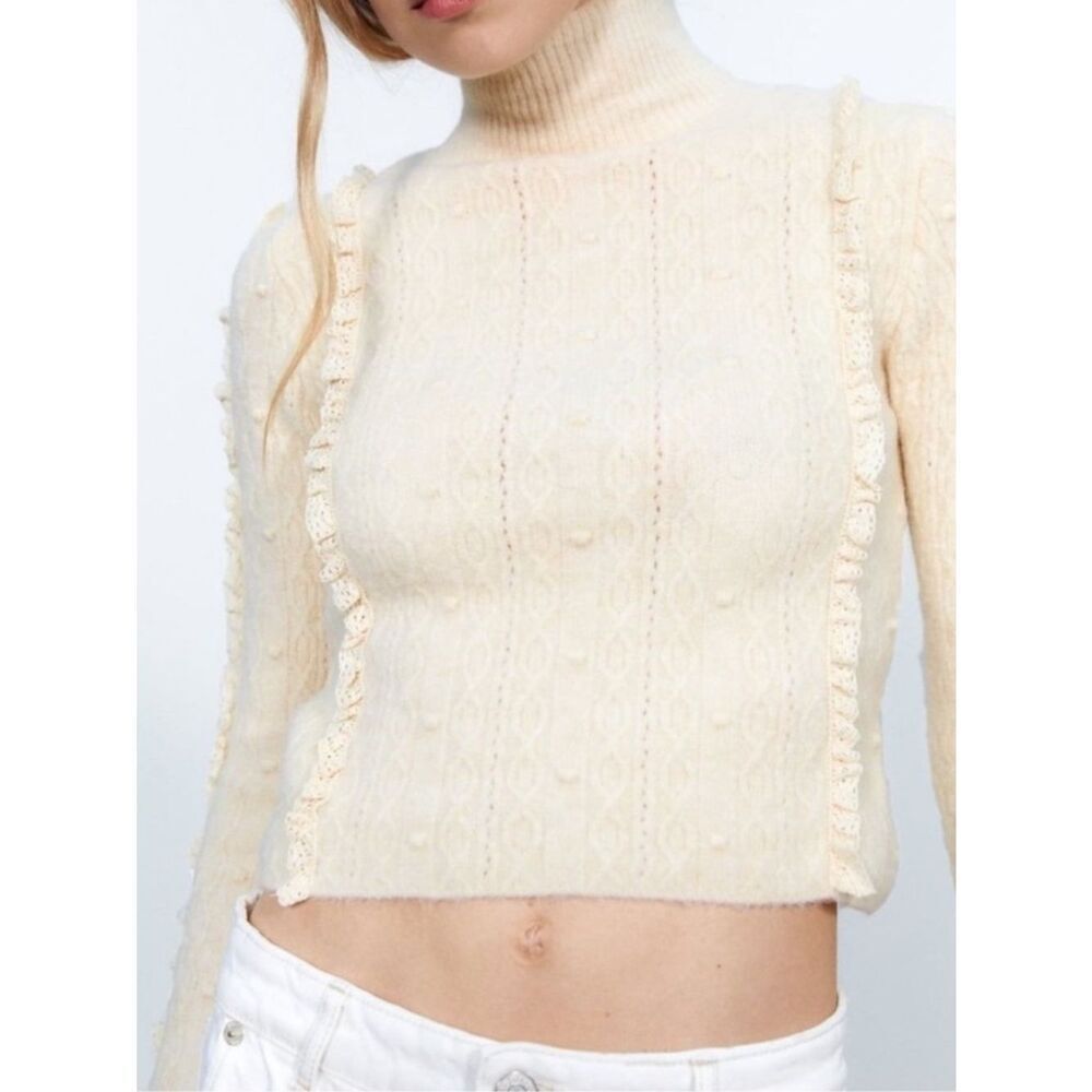 Zara Soft Girl Ruffled High Collar Knit Sweater